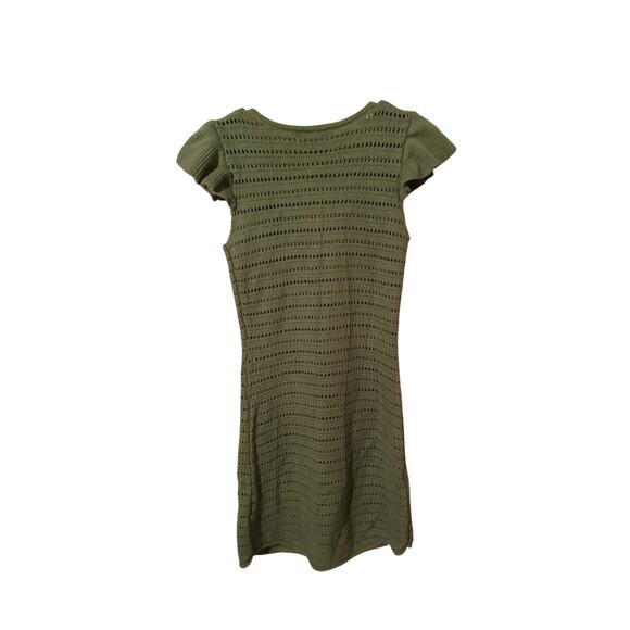 Treasure & Bond Green Crochet Knit Flutter Sleeve Linen Blend Sweater Dress Sz M - Picture 3 of 10